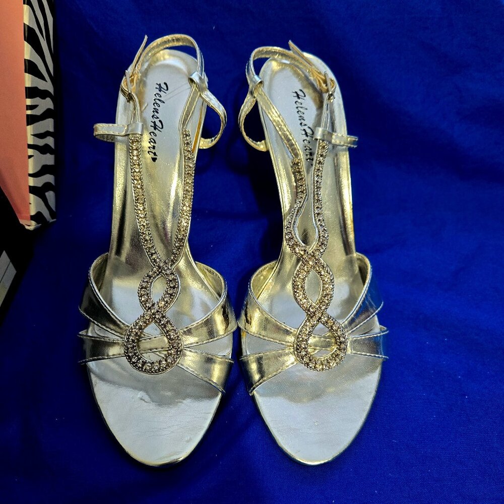 Helens Heart Silver Rhinestone Heels Women Size 8 4" Heel